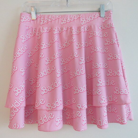 TRUE COLOURS Baddie Barbie Tiered Baby Pink Swim Rave Skirt - Size L - Picture 2 of 10
